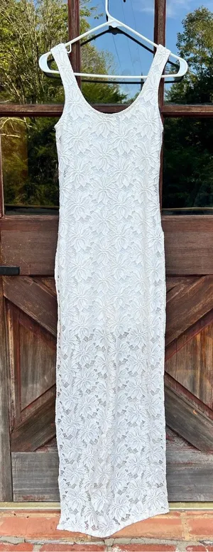 Charlotte Russe cream floral lace boho maxi dress slit xs thumbnail 1