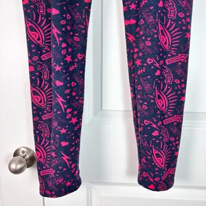 Indero black and pink patterned leggings with witchy or voodoo fleece Size M thumbnail 2