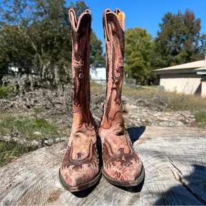Old Gringo Eagle Distressed Pink Leather Western Boots Leopardito Cowgirl 6.5 thumbnail 4