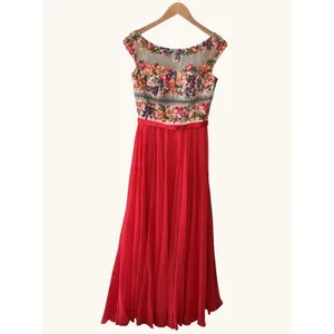 Sherri Hill Red Floral Embroidered Beaded Chiffon A-Line‎ Evening Gown Dress 10 thumbnail 3