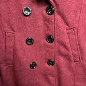 Womens Pea Coat Double Breasted‎ Jacket Collared Wool Blend Outerwear Red Size M thumbnail 3