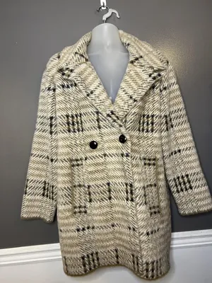 Anthropologie NVLT Coat Womens Large Beige Plaid Fuzzy Knit Button Front Unlined thumbnail 2