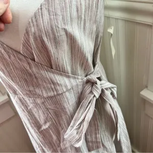 AFTER MARKET‎ Striped Wrap Midi Dress Beige Tan Spaghetti Strap Tie Waist thumbnail 3