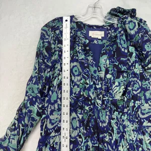 Anthropologie Mini Dress Floral Print Long‎ Sleeve Casual Blue Green M thumbnail 3