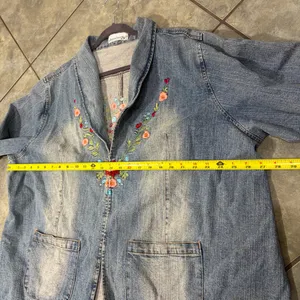 DENIM 24/7 plus size jean jacket Florals Embroidered Sz 24W Boho Biker Western thumbnail 10