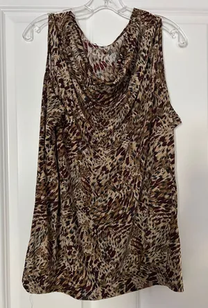 Sleeveless Cowl Neck Blouse in Brown Multi Size XL thumbnail 1