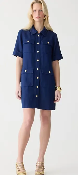 J. Crew Gamine Shirtdress Short-Sleeve Button-Front Dress Size 8 100% Linen thumbnail 1