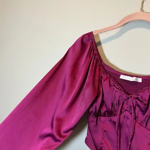 Altar'd State Satin Corset Top Crush Berry Smocked Balloon Sleeve XS Babydoll thumbnail 4