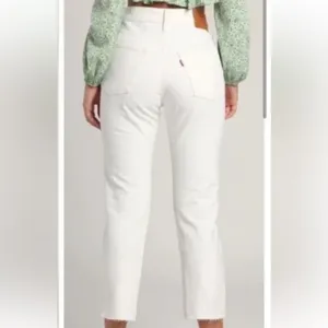 NWT Levi's 501’s White Distressed High‎ Rise Raw Hem Straight Leg Denim Jeans thumbnail 3