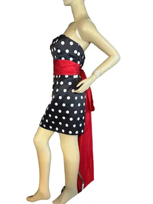 Sherri Hill Black W/White Polka Dots And Over-Sized Red Sash Mini Dress (6) thumbnail 3