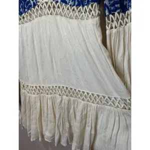 Free People Dusk to Dawn Dress Boho Sz 2 White Blue‎ Crochet Deep V Long Sleeve thumbnail 6