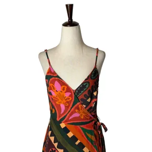 FARM‎ Rio Hanky Wrap Midi Dress Women Small Orange Red Boho Tropical Anthro thumbnail 4