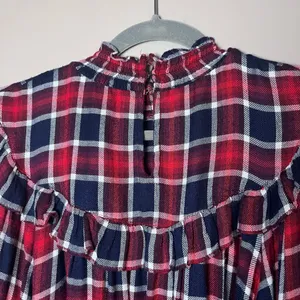 Free People Charlie Ruffle Plaid Smocked High Neck Top Holiday Red M thumbnail 7