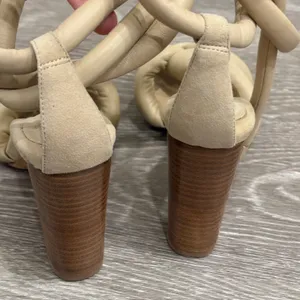 Alexandre Birman Puffy Knot Beige Leather Suede Block Heel Ankle Tie Sandals‎ 7 thumbnail 7