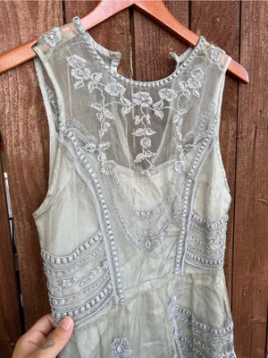 BHLDN Hitherto Anessa Dress Sage Green Silk Lace Dress thumbnail 2