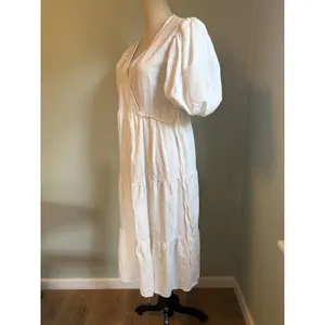 Nasty Gal White Wrap Dress Puff Sleeve Tiered Midi boho resort dainty whimsi y 6 thumbnail 4