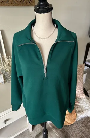 Abercrombie YPB NeoKNIT softstream quarter zip Emerald green S oversized thumbnail 1