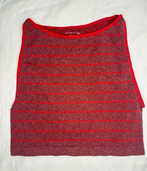 Free People Red Heathered and Bright Red Striped V-Neck Sweater thumbnail 1