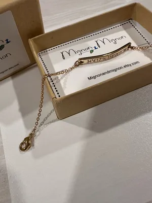 gold plated mignon and mignon engraved coordinates UCLA campus bracelet chain thumbnail 3