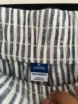 Old Navy Blue White Striped Elastic Waist Shorts XL Linen Blend Coastal Summer thumbnail 4