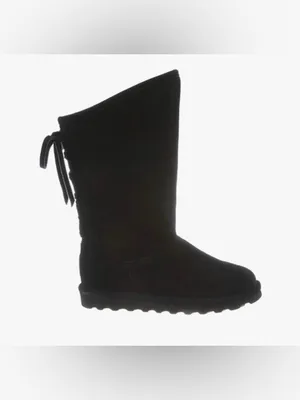 BearPaw Black Tall Women's Suede-Look Boot with Back Bow Size 6.5 thumbnail 3