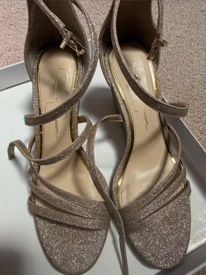 Jessica Simpson Callyia Heels Wedges Sparkle Glitter Champagne thumbnail 2