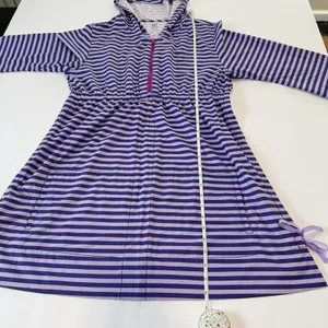 Title Nine 3/4 Sleeve Purple Striped 1/2‎ Zip Hooded Athleisure Dress Pockets XL thumbnail 13