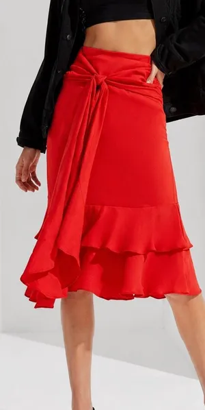 Urban Outfitters Red Ruffle Midi Skirt thumbnail 1