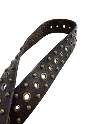 Fossil Dark Brown Genuine Leather Eyelet Studded Belt Round Brass Buckle thumbnail 5