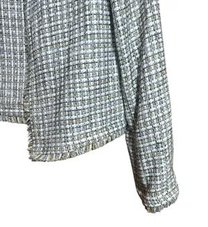 Calvin Klein Jacket Women 6 Multicolor Tweed Plaid Wool Blend Fringe Open Jacket thumbnail 5