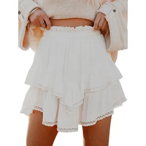 NWT White Flowy Shorts Women Boho Ruffle Tiered Skort Crochet Lace Mini XS thumbnail 2