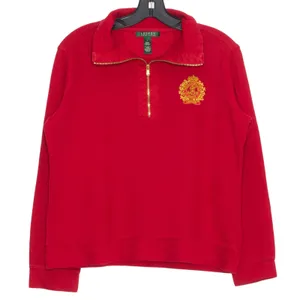 Lauren Ralph Lauren 1/4 Zip Crest Preppy Equestrian Country Club Red Size Large thumbnail 1