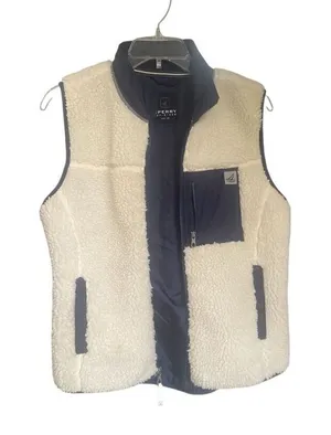 COPY - Sperry Topsider Full Zip Sherpa Fleece Vest Navy Tan Size M thumbnail 1
