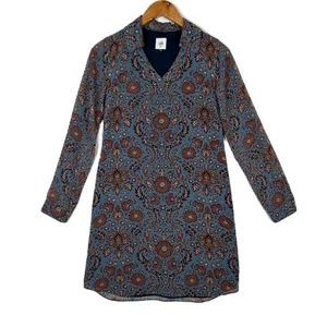 CAbi Women's Blue Patterned Long Sleeve Provincial‎ Shift Dress XXS #3295 thumbnail 1