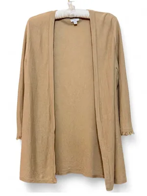 J.Jill Women’s Linen Blend Open Front Cardigan with Fringe Cuffs Size Medium thumbnail 2