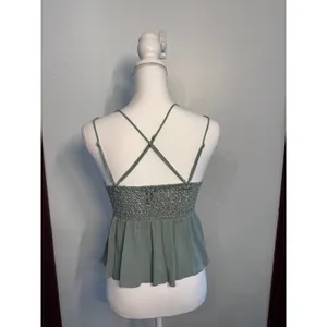rue21 Fairycore Sage Lace Babydoll Cami Top Smocked Back Cross Straps Large thumbnail 3