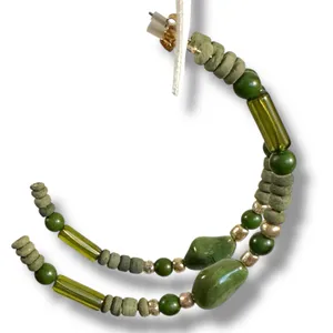 Free People Bom Bom Island Beaded Bohemian Half Hoops in Green NWT Beach thumbnail 8