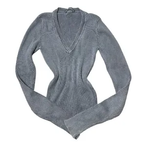 BRANDY MELVILLE Blue V-Neck Ribbed Sweater thumbnail 1