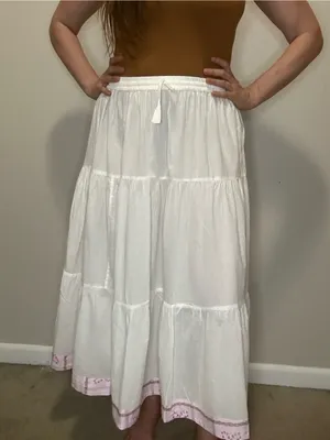 Fabriko Semi-Sheer White Tiered Maxi Skirt Size Large Cottagecore Boho Fairy thumbnail 1