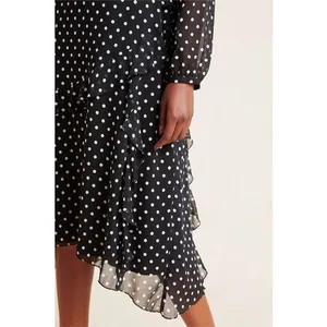 Anthropologie Maeve Sirena Polka Dot Ruffled Tunic Midi Dress in Black & White thumbnail 4