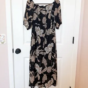 Bardot Paisley Button‎ Midi Dress XS Dark Romantic Coquette Puff Sleeve Black thumbnail 5