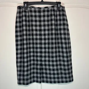 Bill Blass Houndstooth‎ Wool Blend Pencil Skirt Career Wear Grey Black 12 thumbnail 2