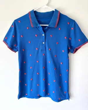 Tory Burch Sport Performance Pique Polo Surf Blue Dear Flower Embroidered Golf thumbnail 1