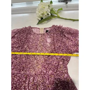 OPT XS Purple Floral Print Ruffle‎ Long Sleeve Mini Dress Bohemian thumbnail 2