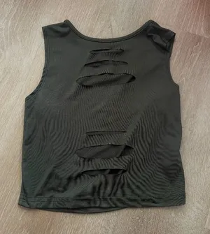 Olive Green Distressed Cutout Sleeveless Crop Top Size M thumbnail 1