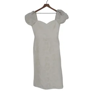 Lulus Odetta Burnout Puff Sleeve Lace-Up Midi Dress Womens Large White Floral thumbnail 2