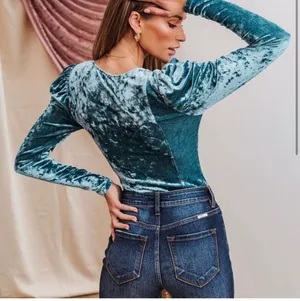 Vici New - Dina Velvet Puff Sleeve Top - Teal thumbnail 3
