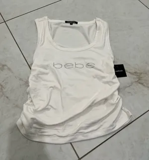 NWT Bebe White Rhinestone Logo Y2K Tank Top Size Medium thumbnail 1