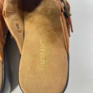 Vionic Orthotic Leather Clog Mules‎ Women's 7 EU 38 Tan Cognac Adjustable Buckle thumbnail 7
