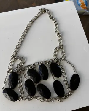 Vintage Statement Necklace Black Silver Tone Chunky Bib‎ Goth Grunge Edgy thumbnail 1